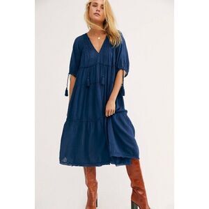 NWT FREE PEOPLE Sz S CELESTIAL SKIES EMBROIDERED MIDI DRESS IN NAVY